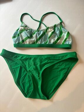 PATAGONIA Green Patterned Bikini Swim Set